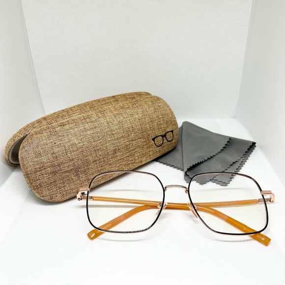 Rose Gold and Peach Frame Blue Light Blocking Optical Glasses with Hard Case - Picture 1 of 4